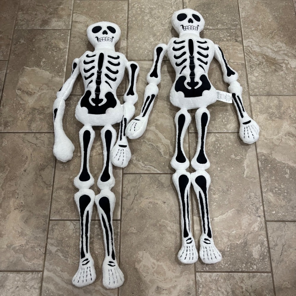 Set of 2 Giant 48" Skeleton Plush Halloween Decor Soft Stuffed Figures White
